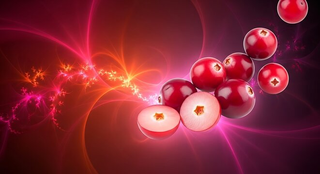 Fresh red cranberries floating with glowing light abstract backdrop cranberries floating nutrition