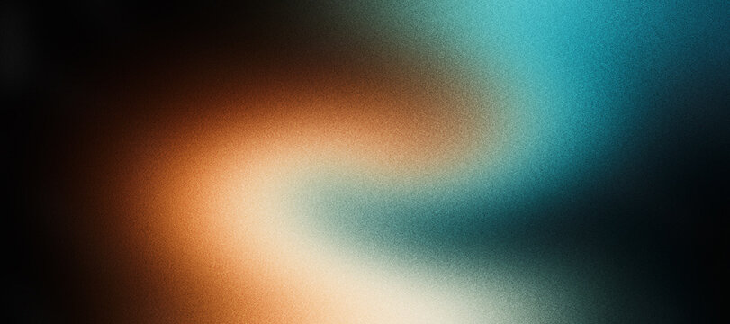 Dark grainy background, teal orange blue black color gradient, abstract glowing blurred shape, noise texture header, banner, poster, backdrop, cover or wallpaper design