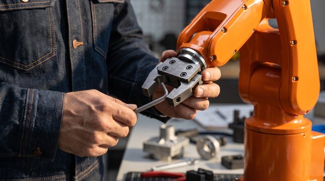 Technician tunes a robotic gripper for flexible production tasks