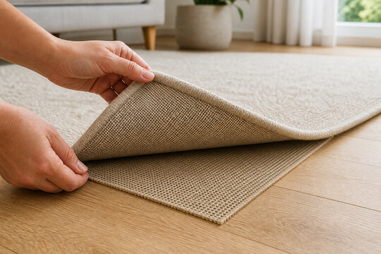Anti slip pad positioned beneath area rug