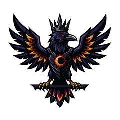 Naklejka premium Crowned Raven Bird Mascot Esports Vector Crest Logo