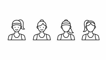 Fototapeta premium Set of four diverse female athlete avatars in a minimalist linear vector style for fitness and sport design projects
