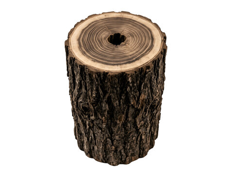 A cylindrical wooden log with visible tree rings isolated on transparent background