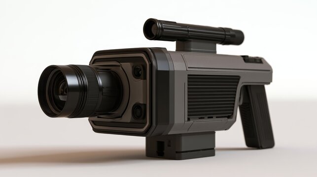 Vintage Super 8 cine camera in charcoal gray on pure white