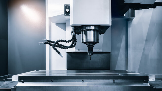 Modern programmable metalworking CNC multifunctional milling drilling grinding tool automatic machine Robotic arm, tech industrial technology background.