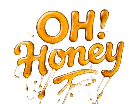 Oh honey text made of liquid golden honey isolated on transparent background