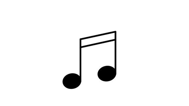 An animation of a minimalist musical note icon. Simple flat vector motion graphic representing music, sound, and melody.