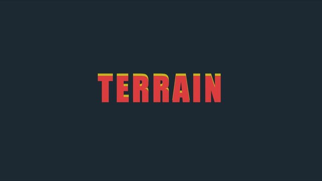 Terrain typography motion bold red and yellow animated text title for gaming, adventure, and outdoor exploration projects animation 4k