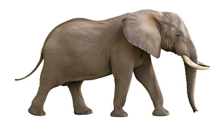 Obraz premium African elephant with large tusks walking, isolated on transparent background