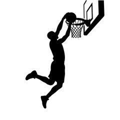 Dynamic silhouette of a basketball player in the midst of a powerful dunk © Halima