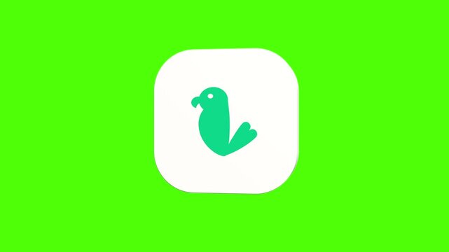 3D animated pet bird silhouette icon on a white rounded card with a green screen background. Smooth loop motion, perfect for mobile app UI, avian pet care, and video editing elements. 