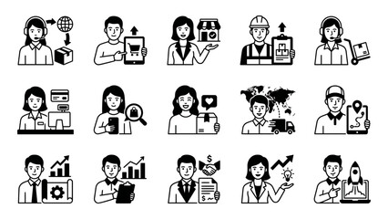 Fototapeta premium Collection of ecommerce and logistics icons representing online shopping and delivery services