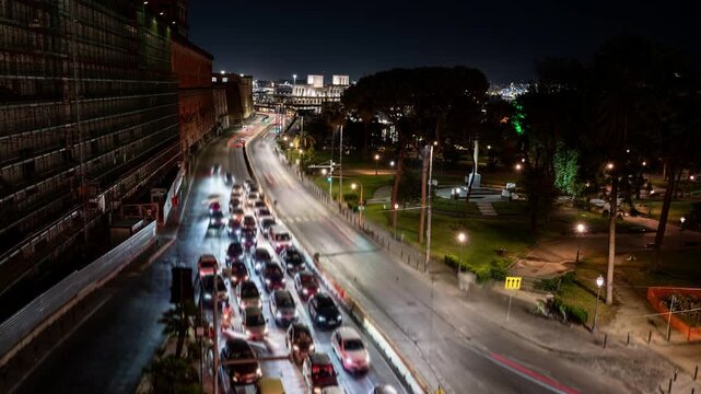 Traffic on the streets of Naples at night near the port