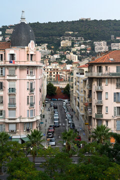 Rue Thaon de Revel, Riquier cityscape toward Mont Alban in Nice