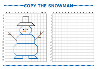 Copy the snowman activity sheet with grid for kids  