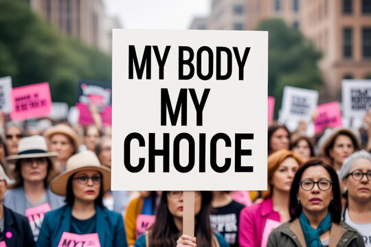 Feminist protest women against ban abortion, control autonomy female body, Roe vs Wade AI Generative