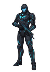 Obraz premium Futuristic Soldier In Advanced Armor Holding Rifle