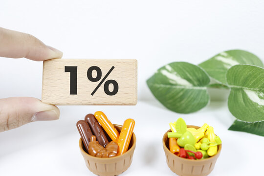 食料品の消費税率1%減税。おもちゃの食べ物とバスケット