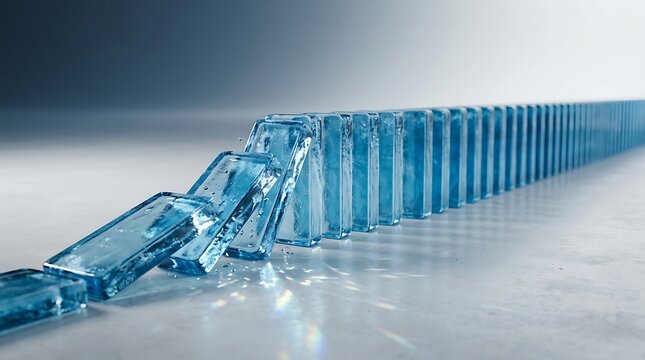 Domino Effect - Blue Blocks Falling in a Chain Reaction.
