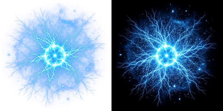Electric blue lightning ball, glowing plasma energy sphere, magic power discharge effect