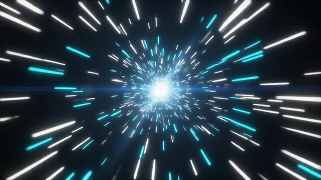Dramatic Burst of Bright Blue and White Light Particles Expanding in Dark Space Cinematic Motion Graphic Full HD