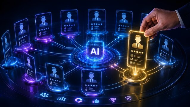 Innovative AI system analyzing and matching candidate profiles, enhancing recruitment strategies and optimizing human resource management decisions.