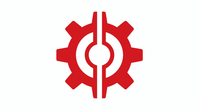 Red circular mechanical gear icon with central notch.