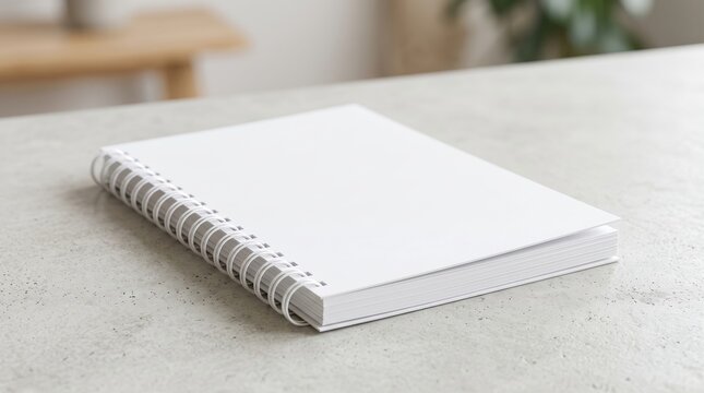 Blank white spiral notebook mockup with clean paper cover on desk template for branding design.