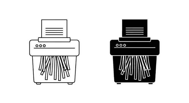 Vector illustration of paper shredder icon set, office equipment for document destruction on a transparent background