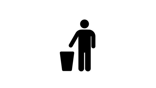 Person Throwing Garbage into Trash Bin Icon Animation