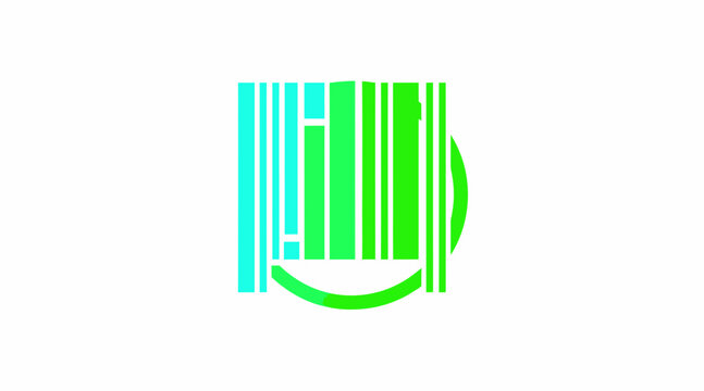 Green vertical barcode icon in circle.