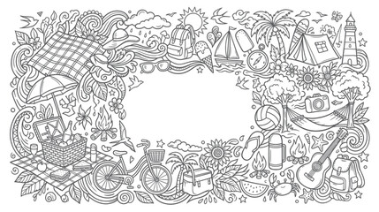 Fototapeta premium Doodle Summer Vacation and Outdoor Activities Collage