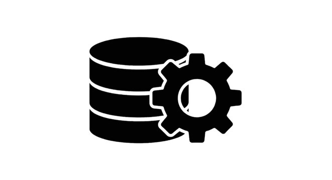 Vector illustration of database settings icon with gear symbol on a transparent background