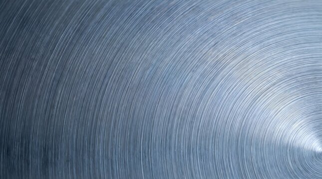 Brushed Titanium Metal Surface with Circular Swirl Grain Pattern and Radial Light Reflection