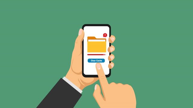 clear cache mobile phone video animation flat concept