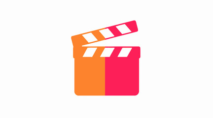 Fototapeta premium Orange and pink film clapperboard icon.