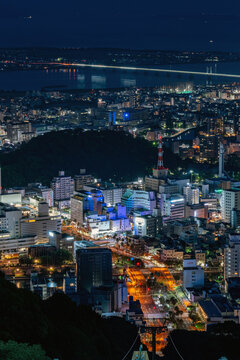 Night view of Tokushima city center from the summit of Mount Bizan.