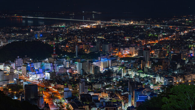 Night view of Tokushima city center from the summit of Mount Bizan.