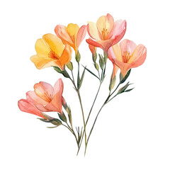 Fototapeta premium Freesia Branch, beautiful watercolor illustration with vivid colors and detailed vector style, isolated on a white background.