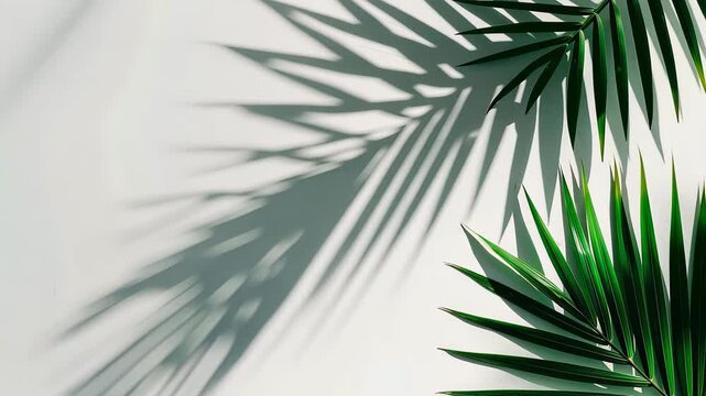 Palm Frond Shadows on White Wall: Abstract composition featuring the stark shadow patterns of lush palm fronds cast upon a clean white surface.