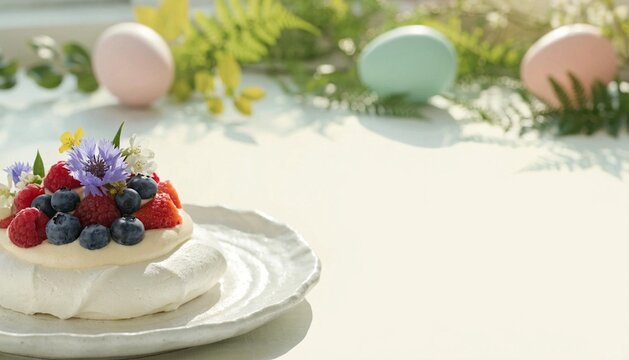 Elegant Easter Pavlova with Berries and Edible Flowers