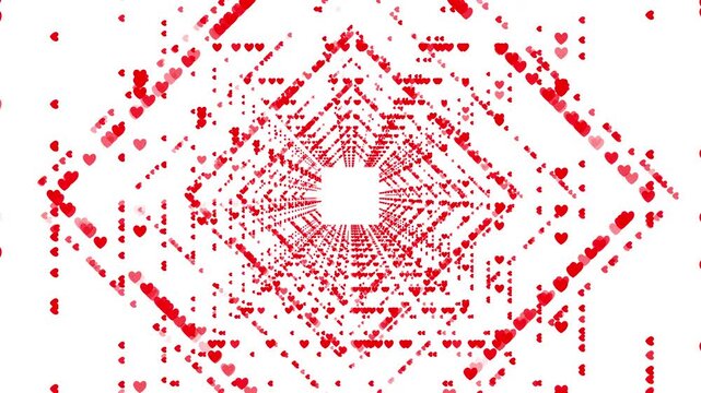4K Abstract Heart and love icon tunnel camera zooming animation. Romantic happy Valentine's Day concept.