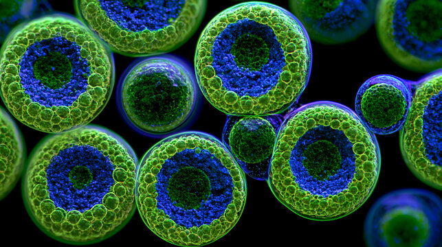 Fluorescence Microscopy Image of Stained Microorganisms