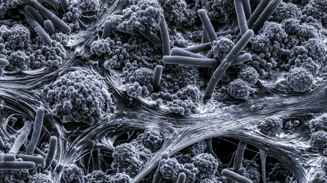 Scanning Electron Microscope Sem Image of Bacteria Colony