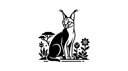 Caracal lynx wild cat sitting line art sketch © Dea