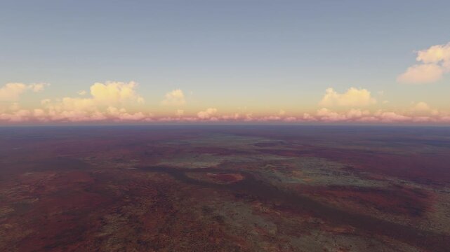 Circular aerial drone shot at sunset of Tanami Desert in Northern Territory. Australia