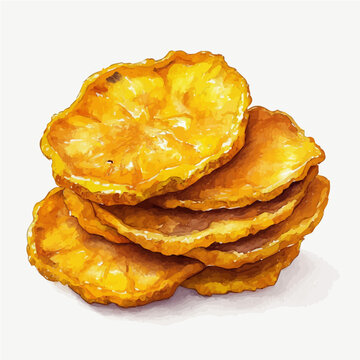 Tostones, watercolor illustration featuring playful movement and lively expressions, isolated on a white background.