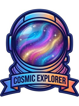 Cosmic explorer astronaut helmet space graphic with sci fi science fiction space travel astronaut
