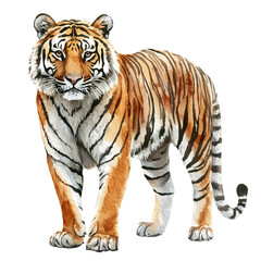 Obraz premium Tiger, watercolor artwork with bold brush accents and dynamic composition, isolated on a white background.