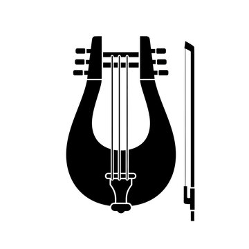 Ancient Lyre Musical Instrument Silhouette with Bow.